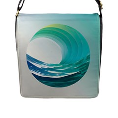 Tsunami Tidal Wave Wave Minimalist Ocean Sea Flap Closure Messenger Bag (l) by Ravend