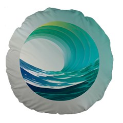 Tsunami Tidal Wave Wave Minimalist Ocean Sea Large 18  Premium Flano Round Cushions by Ravend