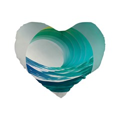 Tsunami Tidal Wave Wave Minimalist Ocean Sea Standard 16  Premium Flano Heart Shape Cushions by Ravend