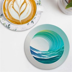 Tsunami Tidal Wave Wave Minimalist Ocean Sea Uv Print Round Tile Coaster by Ravend