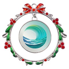 Tsunami Tidal Wave Wave Minimalist Ocean Sea Metal X mas Wreath Ribbon Ornament by Ravend