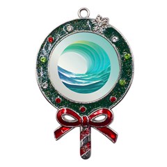 Tsunami Tidal Wave Wave Minimalist Ocean Sea Metal X mas Lollipop With Crystal Ornament by Ravend