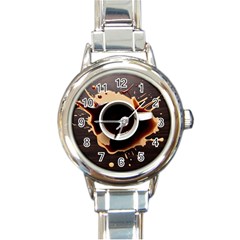 Coffee Cafe Espresso Drink Beverage Round Italian Charm Watch by Ravend