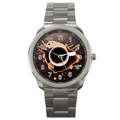 Coffee Cafe Espresso Drink Beverage Sport Metal Watch by Ravend