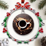 Coffee Cafe Espresso Drink Beverage Metal X mas Wreath Ribbon Ornament Front