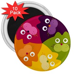 Colorful Cats 3  Magnets (10 Pack)  by Sparkle