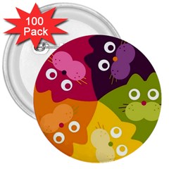 Colorful Cats 3  Buttons (100 Pack)  by Sparkle