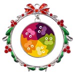 Colorful Cats Metal X mas Wreath Ribbon Ornament Front