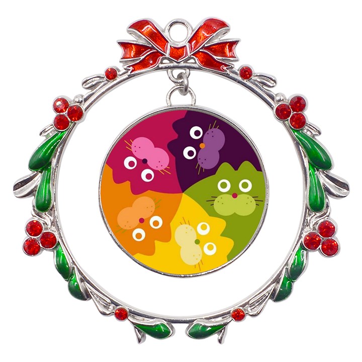 Colorful Cats Metal X mas Wreath Ribbon Ornament