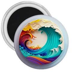 Tsunami Tidal Wave Waves Minimalist Ocean Sea 3  Magnets by Ravend