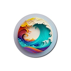 Tsunami Tidal Wave Waves Minimalist Ocean Sea Rubber Coaster (round) by Ravend