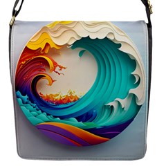 Tsunami Tidal Wave Waves Minimalist Ocean Sea Flap Closure Messenger Bag (s) by Ravend