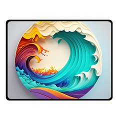 Tsunami Tidal Wave Waves Minimalist Ocean Sea Two Sides Fleece Blanket (small) by Ravend