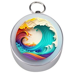 Tsunami Tidal Wave Waves Minimalist Ocean Sea Silver Compasses by Ravend