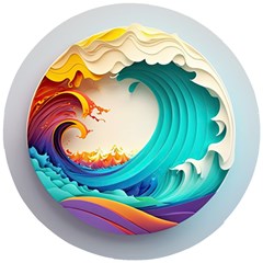 Tsunami Tidal Wave Waves Minimalist Ocean Sea Wooden Puzzle Round by Ravend