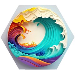 Tsunami Tidal Wave Waves Minimalist Ocean Sea Wooden Puzzle Hexagon by Ravend