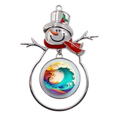 Tsunami Tidal Wave Waves Minimalist Ocean Sea Metal Snowman Ornament by Ravend