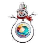 Tsunami Tidal Wave Waves Minimalist Ocean Sea Metal Snowman Ornament Front