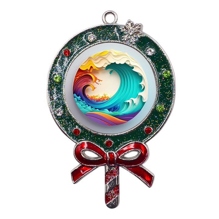 Tsunami Tidal Wave Waves Minimalist Ocean Sea Metal X Mas Lollipop with Crystal Ornament