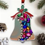 Colorful Diamonds Metal Holly Leaf Bell Ornament Front