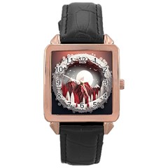 Christmas Wreath Winter Festive Season Nature Rose Gold Leather Watch  by Ravend