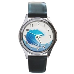 Wave Tsunami Tidal Wave Ocean Sea Water Round Metal Watch by Ravend