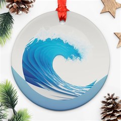 Wave Tsunami Tidal Wave Ocean Sea Water Round Ornament (two Sides)