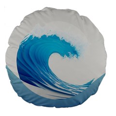 Wave Tsunami Tidal Wave Ocean Sea Water Large 18  Premium Round Cushions by Ravend