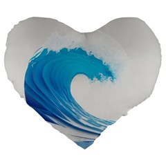 Wave Tsunami Tidal Wave Ocean Sea Water Large 19  Premium Heart Shape Cushions by Ravend