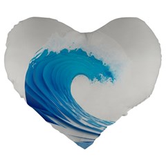 Wave Tsunami Tidal Wave Ocean Sea Water Large 19  Premium Flano Heart Shape Cushions by Ravend