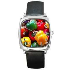 Colorful Capsicum Square Metal Watch by Sparkle