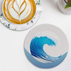 Wave Tsunami Tidal Wave Ocean Sea Water Uv Print Round Tile Coaster by Ravend