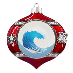 Wave Tsunami Tidal Wave Ocean Sea Water Metal Snowflake And Bell Red Ornament by Ravend