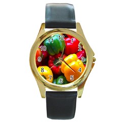 Colorful Capsicum Round Gold Metal Watch by Sparkle