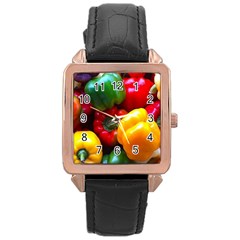 Colorful Capsicum Rose Gold Leather Watch  by Sparkle