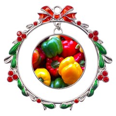 Colorful Capsicum Metal X mas Wreath Ribbon Ornament by Sparkle