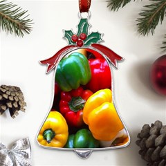 Colorful Capsicum Metal Holly Leaf Bell Ornament