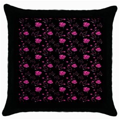 Pink Glowing Flowers Throw Pillow Case (black) by Sparkle