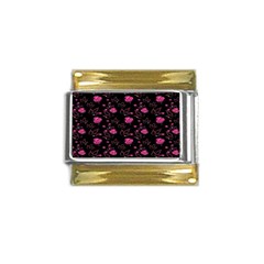 Pink Glowing Flowers Gold Trim Italian Charm (9mm) by Sparkle