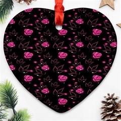 Pink Glowing Flowers Heart Ornament (two Sides)