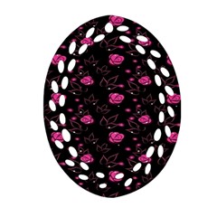 Pink Glowing Flowers Oval Filigree Ornament (two Sides) by Sparkle