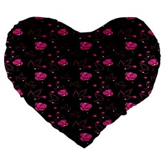 Pink Glowing Flowers Large 19  Premium Flano Heart Shape Cushions by Sparkle