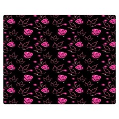 Pink Glowing Flowers Two Sides Premium Plush Fleece Blanket (medium) by Sparkle