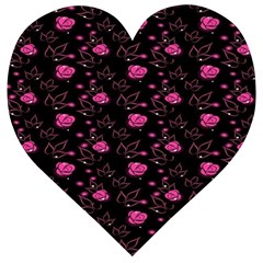 Pink Glowing Flowers Wooden Puzzle Heart by Sparkle