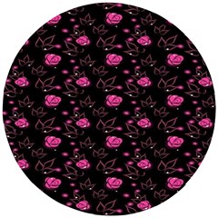 Pink Glowing Flowers Wooden Puzzle Round by Sparkle