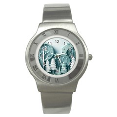 Background Christmas Winter Holiday Background Stainless Steel Watch by Ravend