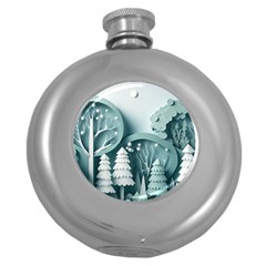 Background Christmas Winter Holiday Background Round Hip Flask (5 Oz) by Ravend