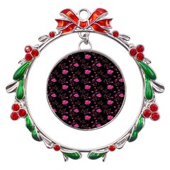 Pink Glowing Flowers Metal X mas Wreath Ribbon Ornament by Sparkle