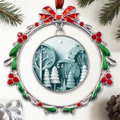 Background Christmas Winter Holiday Background Metal X mas Wreath Ribbon Ornament