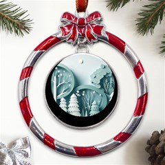 Background Christmas Winter Holiday Background Metal Red Ribbon Round Ornament